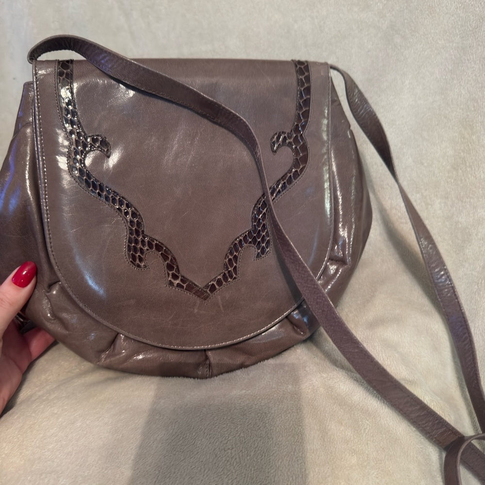 Stuart Weitzman Vintage Classic Taupe Leather Crossbody Bag with Decorative Trim